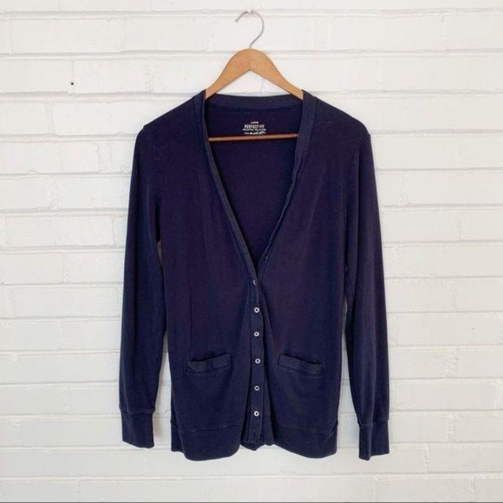 J. Crew Navy Perfect Fit Cotton Cardigan Medium